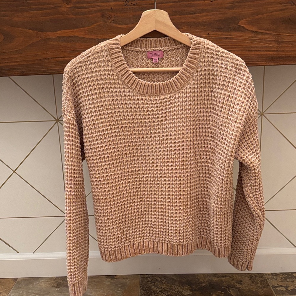 Mi Ami for Francesca’s Waffle Knit Crewneck Sweater - Tan Beige